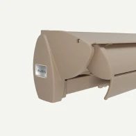Large brown cardboard packaging tube with end caps and a small label on the side, lying on a light background.