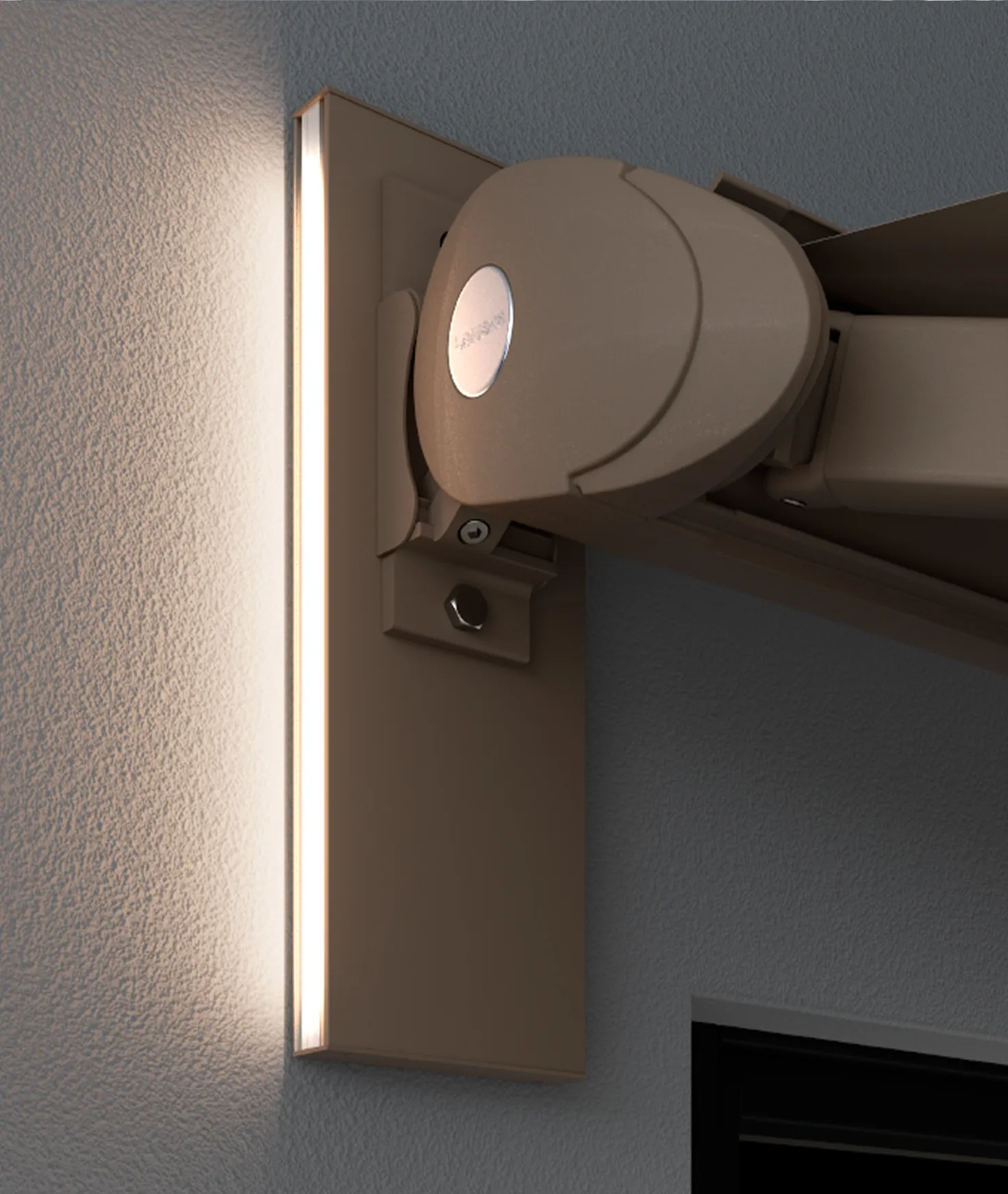 Vertikalkonsole von Lewens mit integrierter LED-Beleuchtung an einer Wand montiert